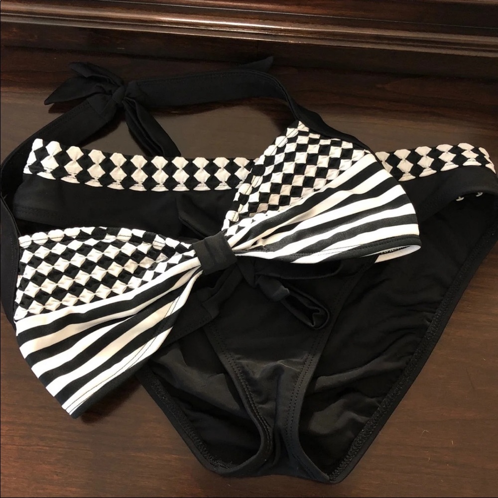 Kenneth Cole Black and White Striped & Check Bikini Set